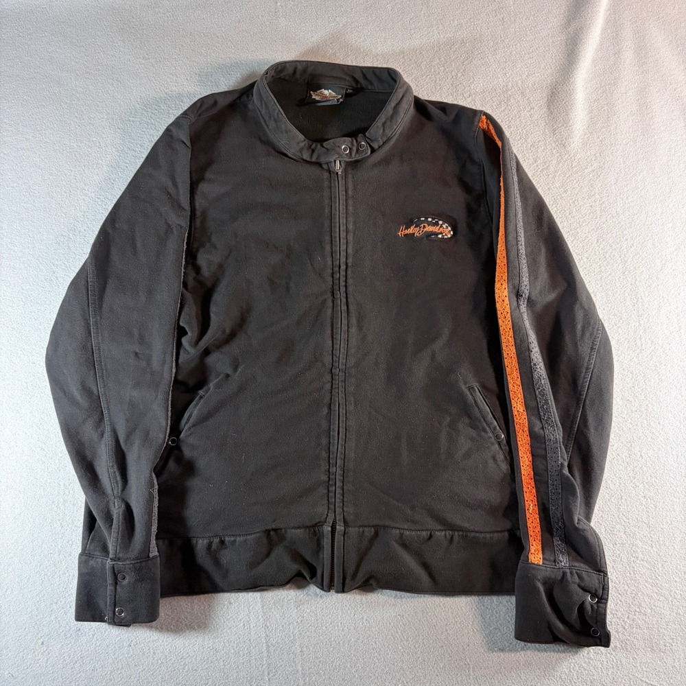 Harley-Davidson Mens Black Cafe Racer Jacket Orange Mesh Stripe Size 1W